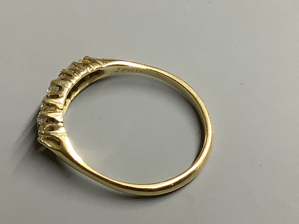 Two 18ct and diamond set rings, gross 5.7 grams and an enamelled ring (a.f.).